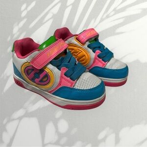 Girls Heelys wheeled Pink and Blue Sneakers with Velcro Closure size yth 12C